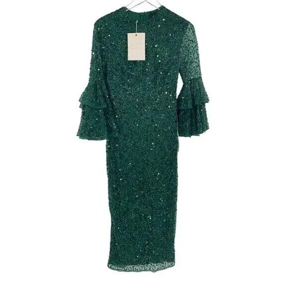 Mac Duggal Emerald Sequin Midi Dress - Picture 3 of 5